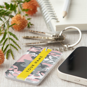 Pink and Grey Camouflage Your name Personalise Key Ring