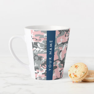 Pink and Grey Camouflage Your name Personalise Latte Mug