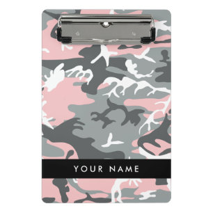 Pink and Grey Camouflage Your name Personalise Mini Clipboard