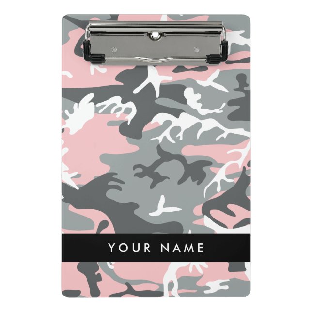 Pink and Grey Camouflage Your name Personalise Mini Clipboard (Front)