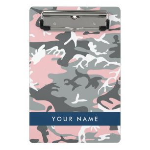 Pink and Grey Camouflage Your name Personalise Mini Clipboard