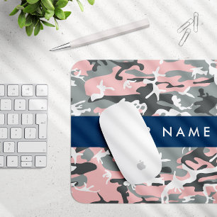 Pink and Grey Camouflage Your name Personalise Mouse Pad