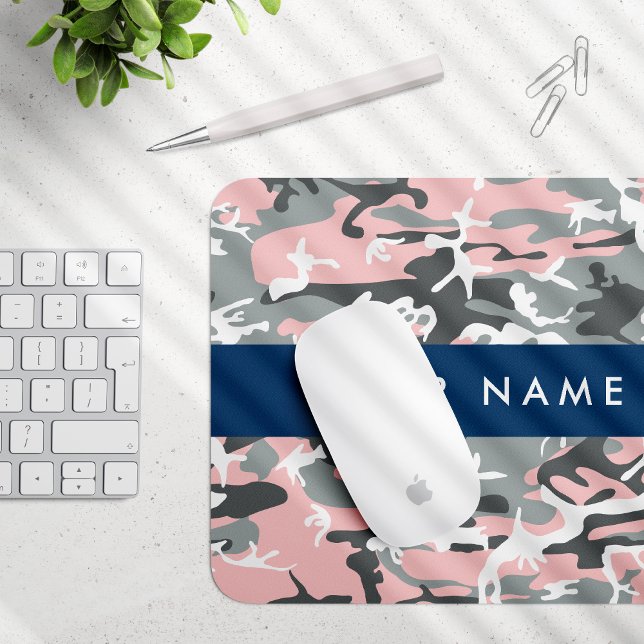 Pink and Grey Camouflage Your name Personalise Mouse Pad (Creator Uploaded)