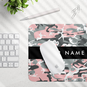 Pink and Grey Camouflage Your name Personalise Mouse Pad