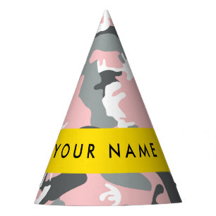 Pink and Grey Camouflage Your name Personalise Party Hat