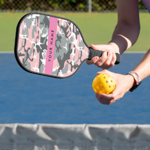 Pink and Grey Camouflage Your name Personalise Pickleball Paddle