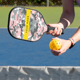 Pink and Grey Camouflage Your name Personalise Pickleball Paddle