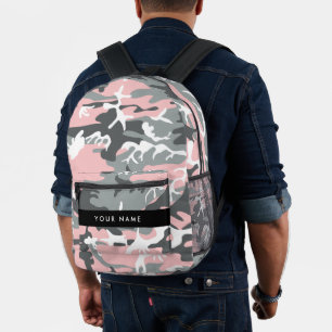 Pink and Grey Camouflage Your name Personalise Printed Backpack