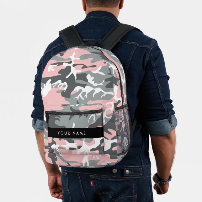 Pink and Grey Camouflage Your name Personalise Printed Backpack (Insitu (Model))