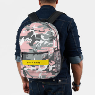 Pink and Grey Camouflage Your name Personalise Printed Backpack