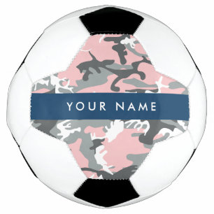 Pink and Grey Camouflage Your name Personalise Soccer Ball