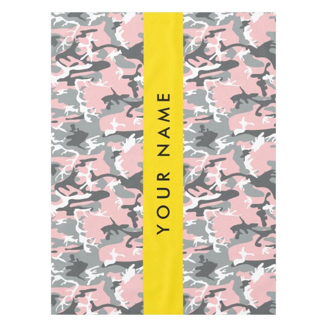 Pink and Grey Camouflage Your name Personalise Tablecloth (Front)