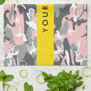Pink and Grey Camouflage Your name Personalise Tea Towel