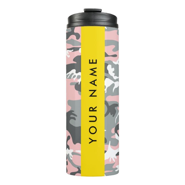 Pink and Grey Camouflage Your name Personalise Thermal Tumbler (Front)