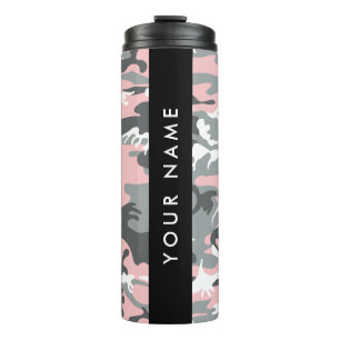 Pink and Grey Camouflage Your name Personalise Thermal Tumbler