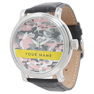 Pink and Grey Camouflage Your name Personalise Watch