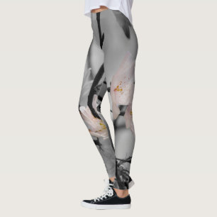 Pink and Grey Cherry Blossoms Leggings