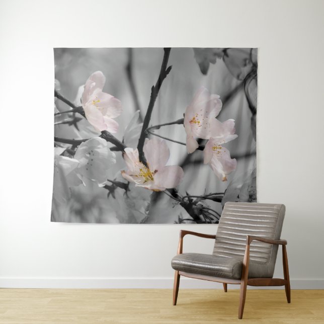Pink and Grey Cherry Blossoms Tapestry (In Situ (Horizontal))