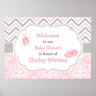 Pink and Grey Chevron Ballerina Baby Shower Poster