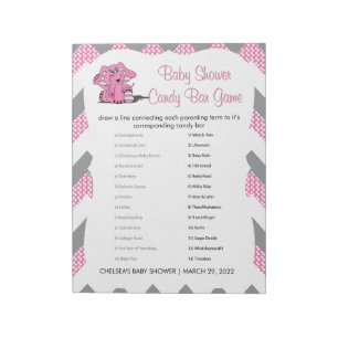 Pink and Grey Chevron Elephant Baby Shower Game 2 Notepad