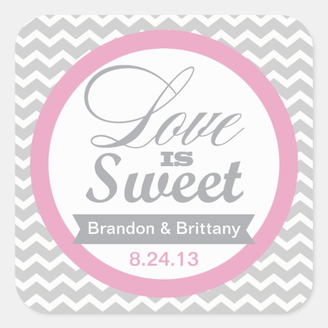 Pink and Grey Chevron Favour Stickers (Front)