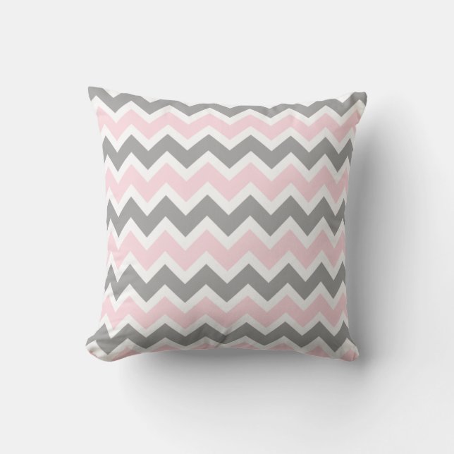 Pink and Grey Chevron modern decor sofa pillow (Front)