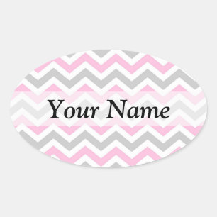 Pink and grey chevron pattern oval sticker