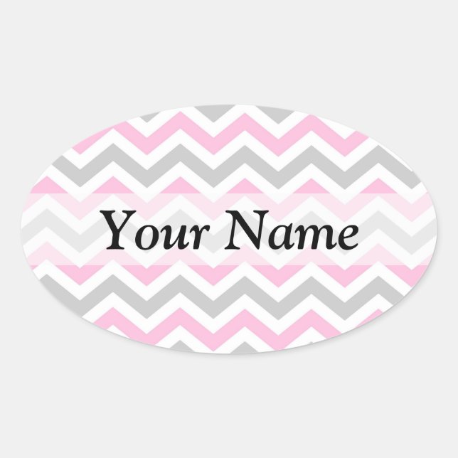 Pink and grey chevron pattern oval sticker (Front)