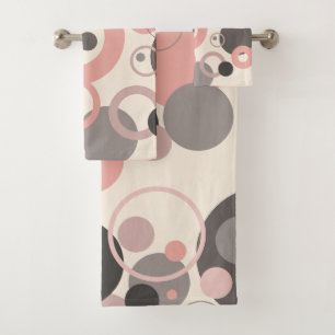 Pink and Grey circles M-century Modern Bath Towel Set
