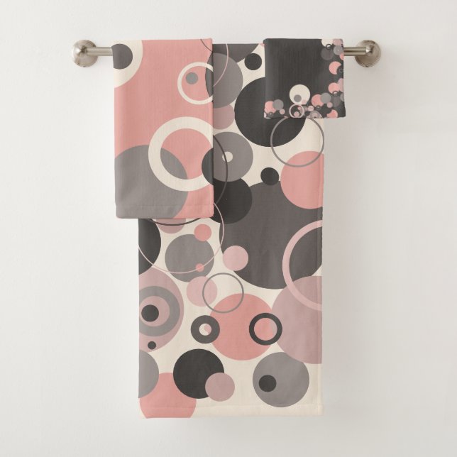 Pink and Grey circles M-century Modern   Bath Towel Set (Insitu)