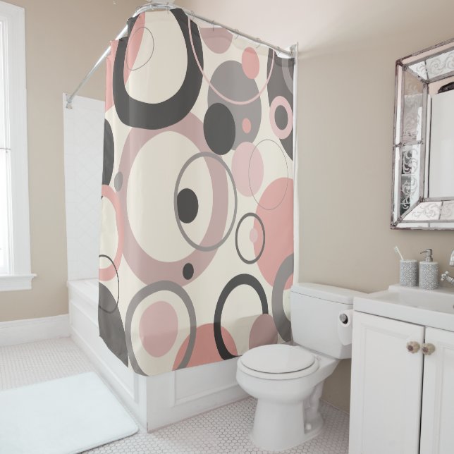 Pink and Grey circles M-century Modern     Shower Curtain (In Situ)