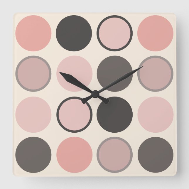 Pink and Grey Circles Mid-century Modern   Square Wall Clock (Front)