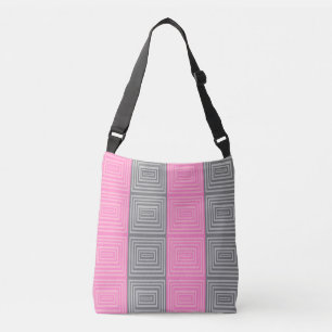 Pink and Grey Cross Body Bag Square Print Tote Bag