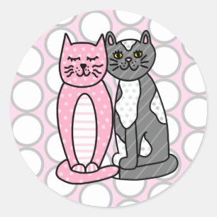Pink and Grey Cuddly Cute Kitty Cats   Classic Round Sticker