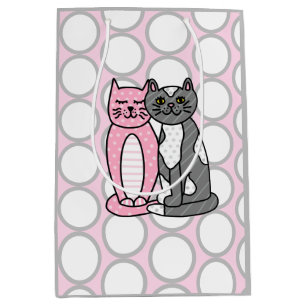 Pink and Grey Cuddly Cute Kitty Cats   Medium Gift Bag