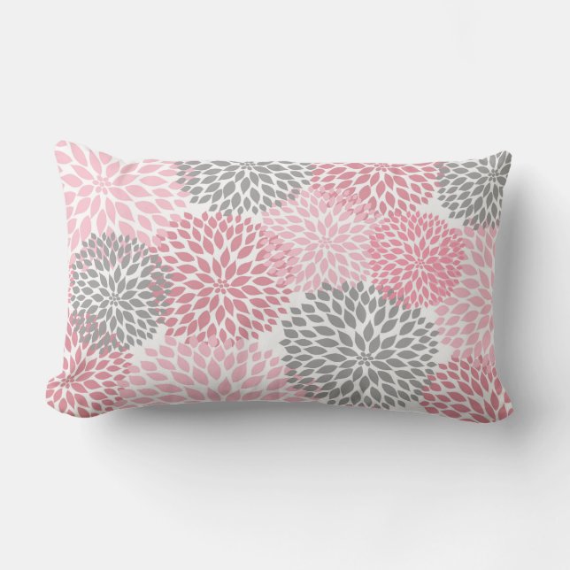 Pink and Grey Dahlia / Mums rectangular pillow (Front)