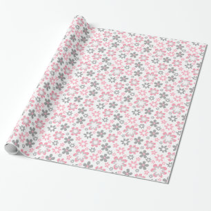 Pink and Grey Daisies Floral Craft Gift Wrap