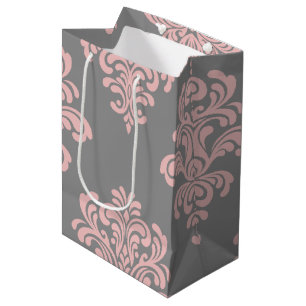 Pink and Grey Damask Pattern Medium Gift Bag
