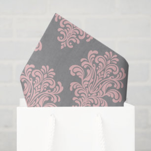 Pink and Grey Damask Pattern Tissue Paper