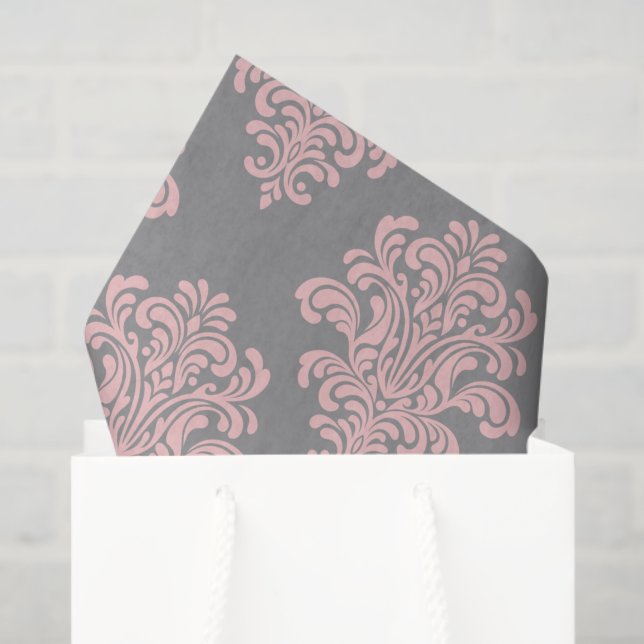 Pink and Grey Damask Pattern Tissue Paper (Gift Bag)