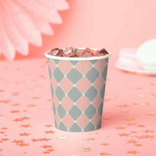 Pink and Grey Diamond Check Pattern Paper Cups