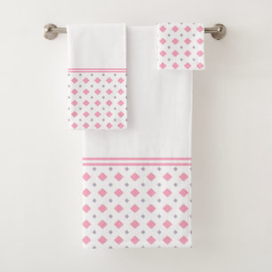 Pink and Grey Diamond Pattern Bath Towel Set