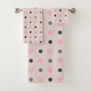 Pink and Grey Dots Bath Towel Set