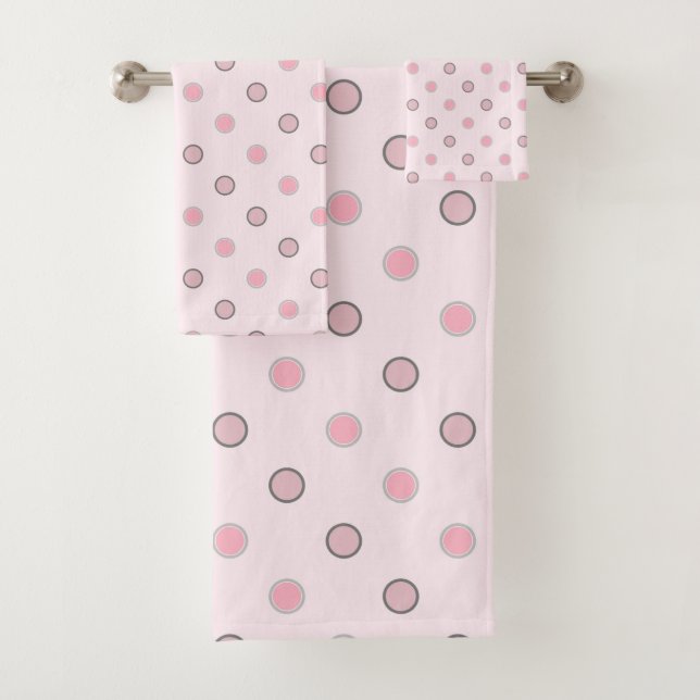 Pink and Grey Dots Bath Towel Set (Insitu)