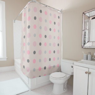Pink and Grey Dots Shower Curtain