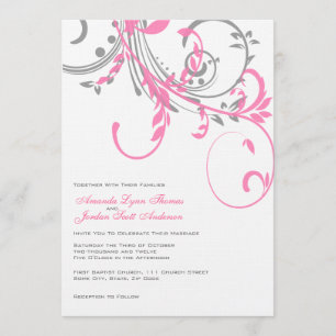 Pink and Grey Double Floral Wedding Invitation