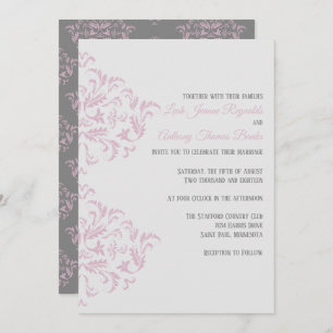 Pink and Grey Elegant Damask Invitation