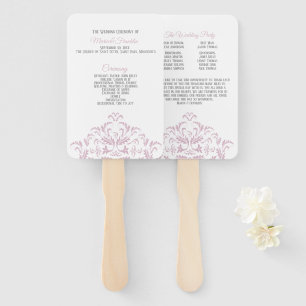 Pink and Grey Elegant Damask Wedding Program Fan