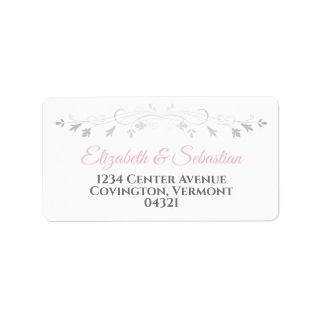 Pink and Grey Elegant Wedding Address Label (Front)