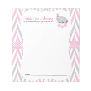 Pink and Grey Elephant Baby Shower 2 - Advice Notepad